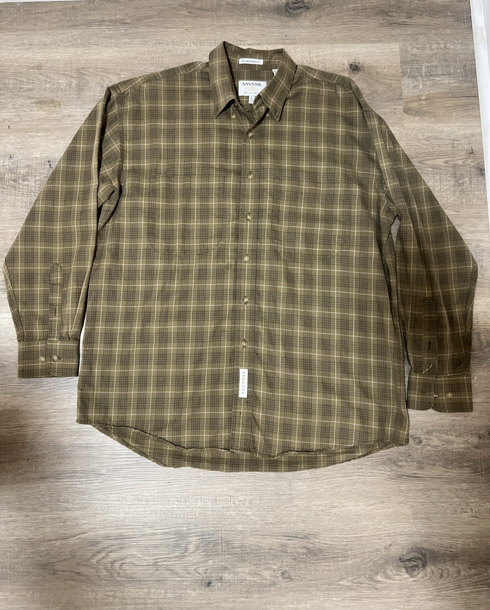 Vintage Savane Deep Dye Shirt Men's L Check No Wrinkle Long Sleeve Button Front